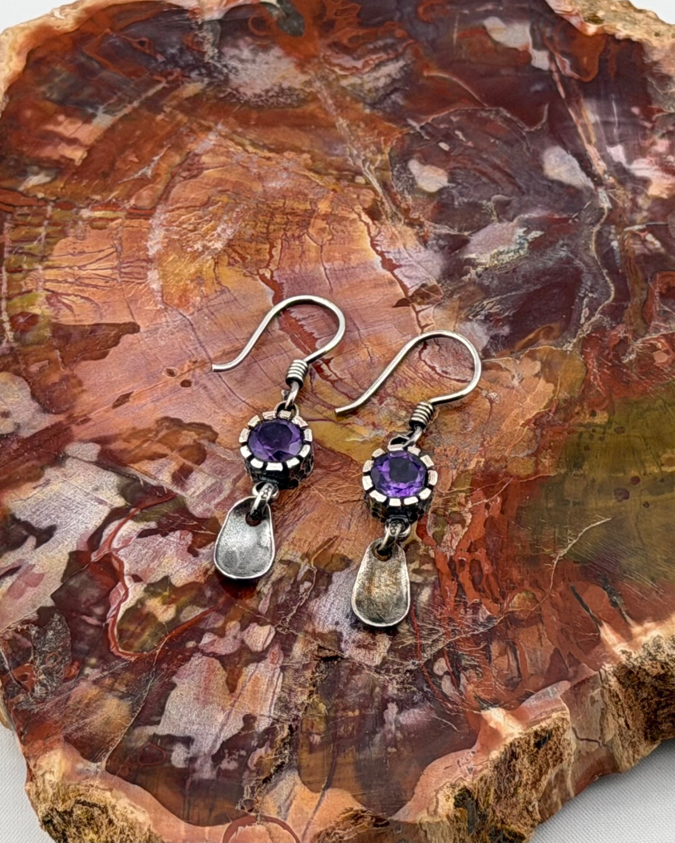 Vintage Sterling Silver Earrings with Amethyst