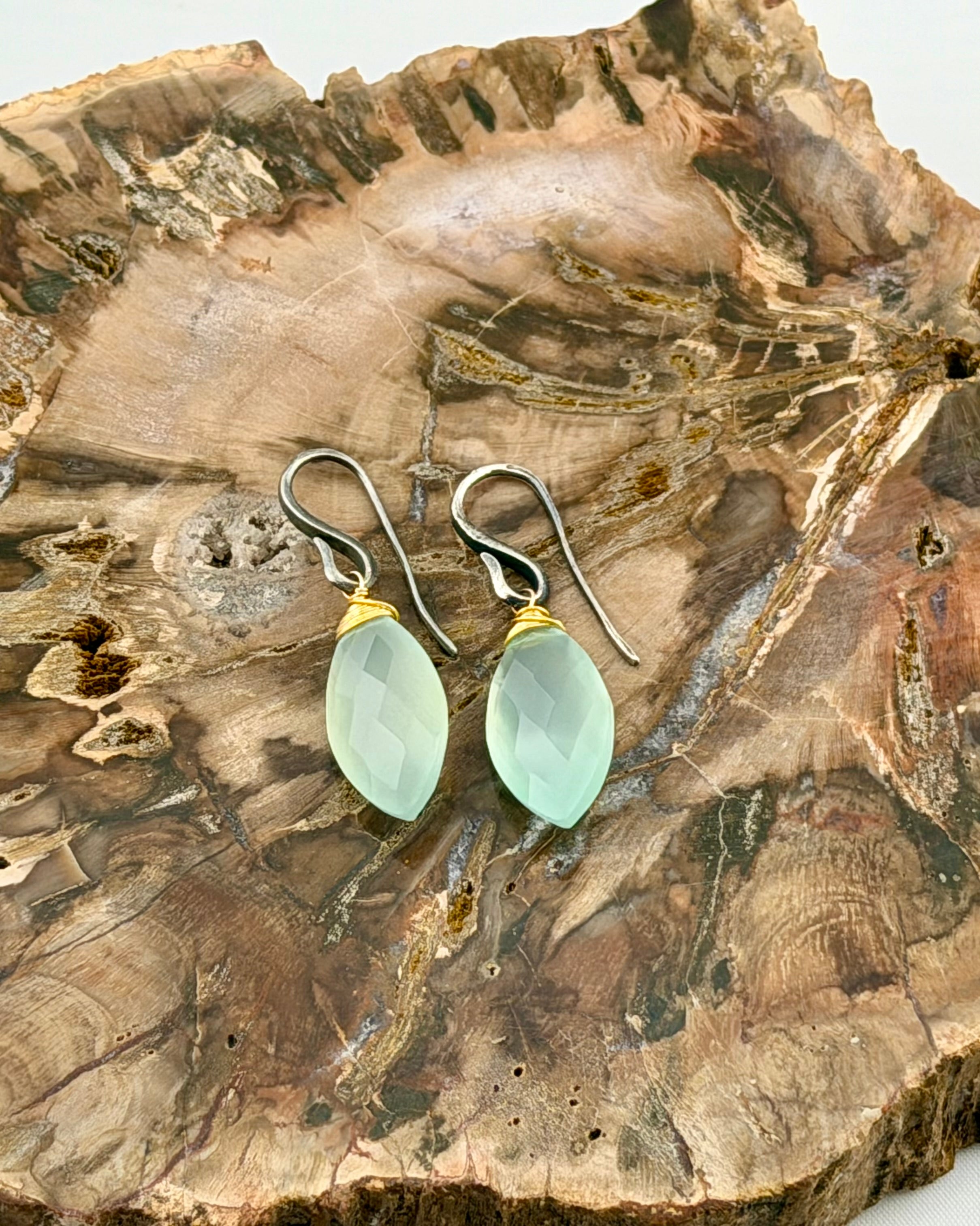 Faceted Aqua Chalcedony Drop Earrings in Sterling Silver